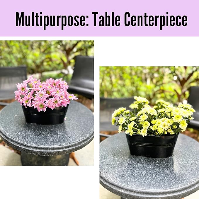 LaLaGreen Outdoor Plants Rail Planter (11.2 Inch, 12 Pack) Black Metal Iron Hanging Flower Pots Deck Railings Fence Buckets Modern Boho Style Wall Mount Window Box Plant Holder Hooks Porch Home Decor