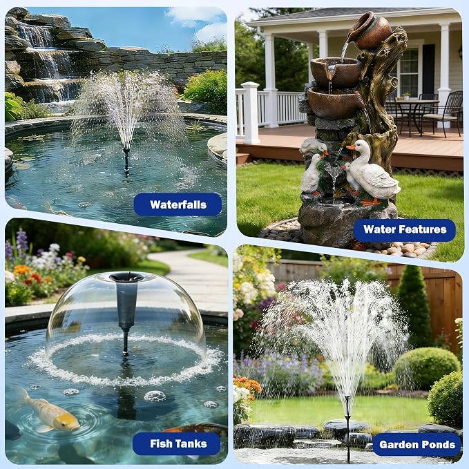 Antfraer 100W Solar Pond Pump, 1200GPH Solar Powered Water Fountain Pump with 3 Spray Nozzles, Solar Waterfall Pump & Solar Pond Aerator for Medium-Large Koi Pond Outdoor Garden Water Feature