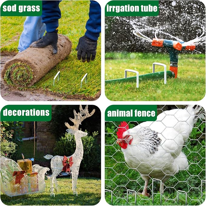 500 Pack Landscape Staples 4 Inch Garden Stakes Galvanized Garden Staples Pins Anti-Rust Ground Stakes for Weed Barrier, Irrigation Tubing, Landscaping Fabric, Yard Lawn