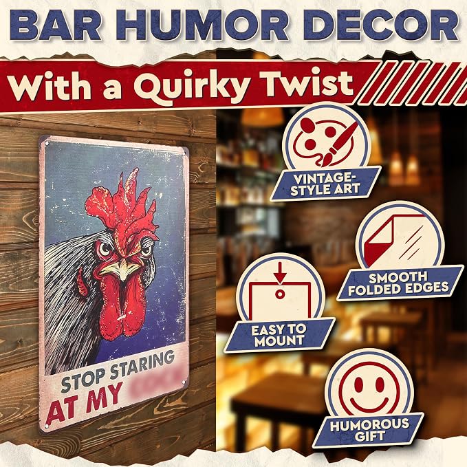 Chicken Coop Sign 8 x 12 Inches – Stop Staring at My Sign, Rooster Decor – Lightweight Durable Tin Metal, Fade-Resistant, Easy to Install, Indoor and Outdoor Use | Chicken Coop Accessories & Gifts