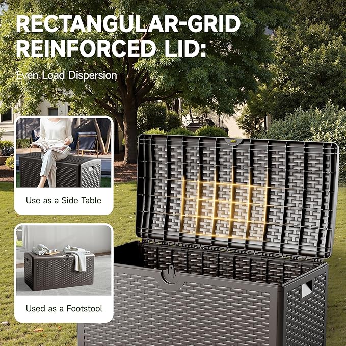 90 Gallon Deck Box, Lockable & Waterproof Resin, UV Resistant Storage Box for Patio, Garden, Pool, Brown