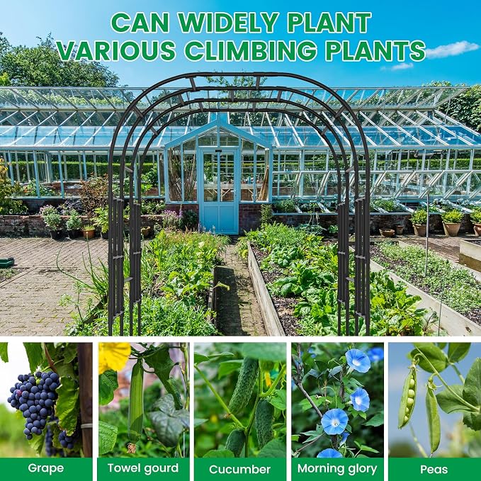 SUNYRISY 118" x 80" x 87" Extra Large Garden Arch Trellis for Climbing Plants Outdoor, Tall Archway Garden Gazebo Heavy Duty Metal Plant Support Outdoor for Grape Vine Cucumber Flower