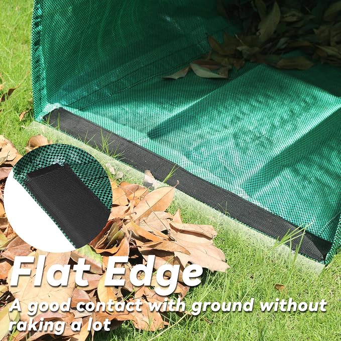 2 Pack 53-Gallon Reusable Leaf Bags with Flat Bottom Design - Dustpan Style Garden Bags for Easy Yard Waste Collection, Lightweight & Foldable