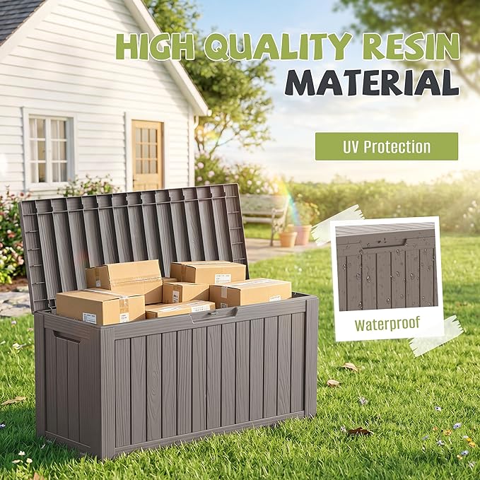 85 Gallon Package Delivery Boxes Outside Secure Waterproof Resin UV Resistant Lockable Mail Parcel Drop Mailbox Storage Deck Box for Outdoor Porch Patio Grey