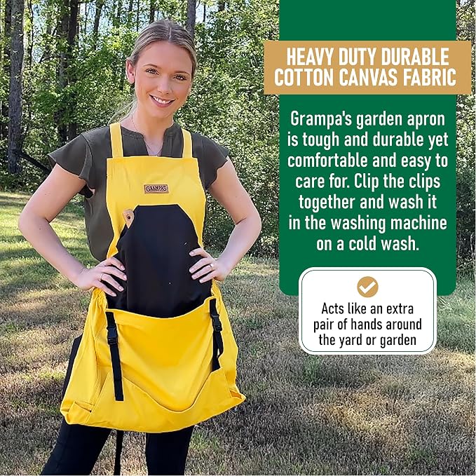 Grampa's Garden Apron - Cross Back Gardening Apron With Pockets For Women & Men | Harvest Apron with Large Kangaroo Pouch