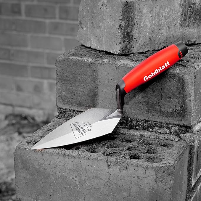 Goldblatt RED Pointing Trowel, 6" x 2-3/4" Upgraded Ground Blade, Professional Masonry Tools, Heavy Duty One-Piece Forging, Durable High Carbon Steel, Soft Handle, for Spreading Mortar, Repairing Gap
