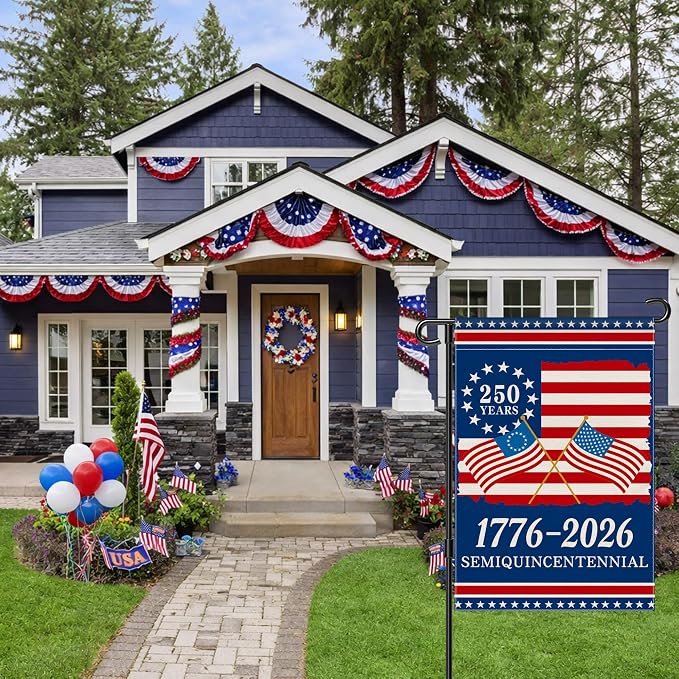 250th Anniversary America Garden Flag, 250 Anniversary USA Flag 1776-2026 Commemorative Patriotic 250 Years Banner 4th of July Yard Sign Double-Sided Waterproof Garden Flag 12x18 Inch