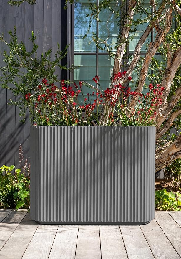 Veradek Demi Series Span Planter for Front Porch, Patio, Backyard | Durable Plastic-Stone Composite Material | Modern Décor for Shrubs, Flowers