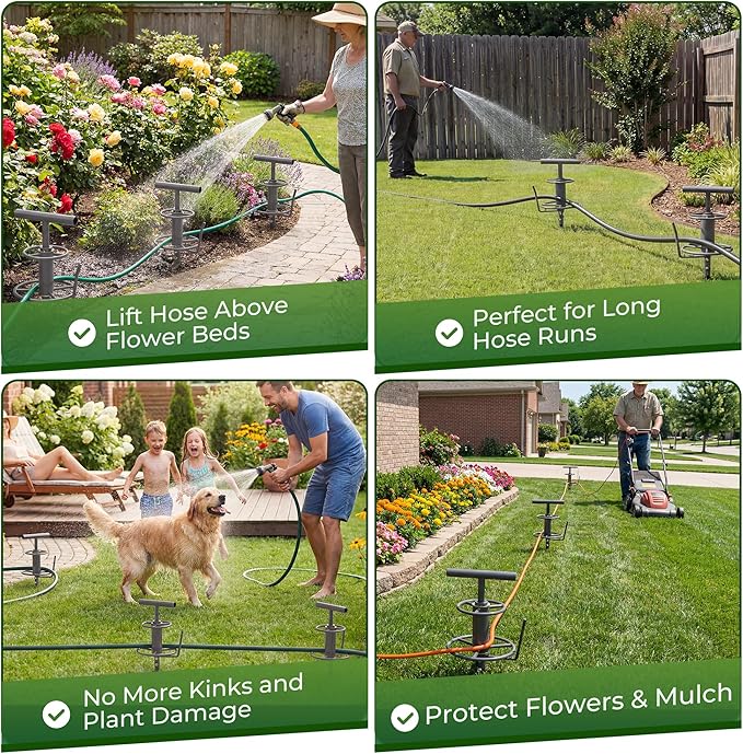 Garden Hose Guide Stakes, Water Hose Spikes, 2 Pack 14.1'' Metal Corner Hose Guard, Heavy Duty Hose Redirect Stake Protects Plants & Prevents Kinks for Lawn Watering, Patio & Pet Bath,Gardening Tools