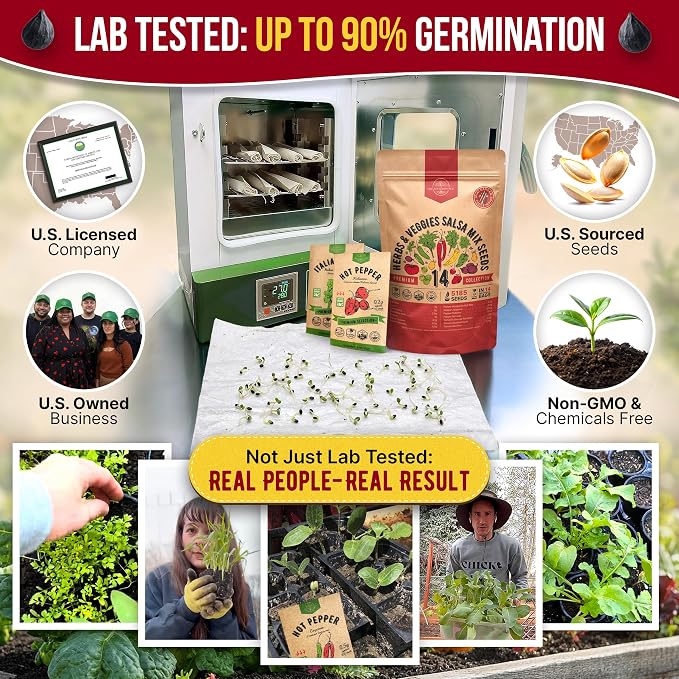 Organo Republic 14 Herbs & Veggies Salsa Mix Seeds Variety Pack - 5,180+ Non GMO Heirloom Herb, Tomato & Chili Pepper Seeds for Planting Outdoor & Indoor Home Gardening: Basil, Cilantro Onion, Peppers