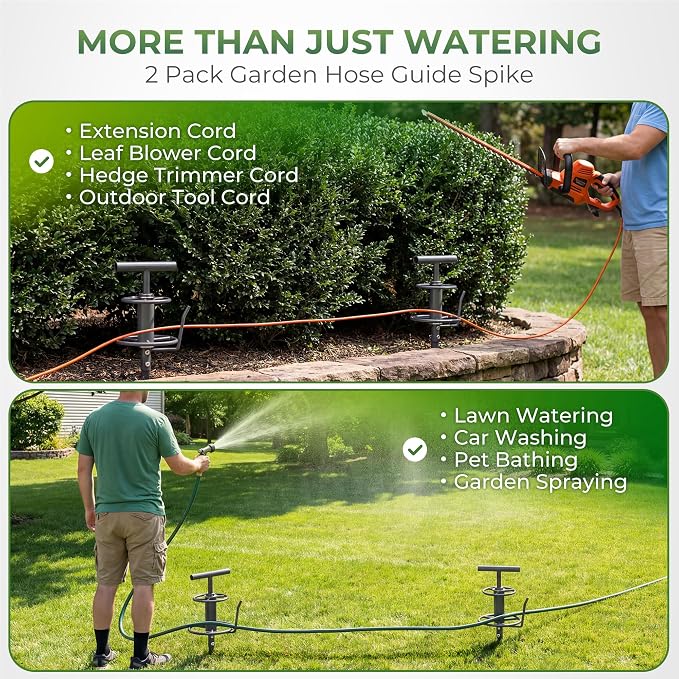 Garden Hose Guide Stakes, Water Hose Spikes, 2 Pack 14.1'' Metal Corner Hose Guard, Heavy Duty Hose Redirect Stake Protects Plants & Prevents Kinks for Lawn Watering, Patio & Pet Bath,Gardening Tools