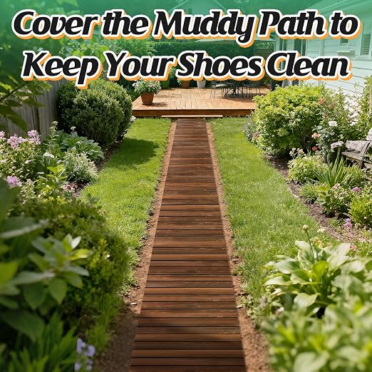 3pcs 8.2ft Wooden Garden Pathway - Weather Resistant Carbonized Pine Roll Out Decorative Walkway, Boardwalk Pathway Pavers for Outside Stepping Stones Outdoor Flooring Patio Pool Backyard (Brown)