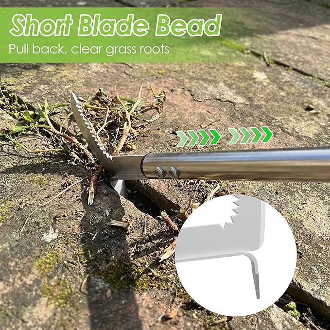 Crack Weeder Tool, 20-65" Adjustable Stainless Steel Long Handle Crevice Weeding Tool Heavy Duty L-Shaped Manual Garden Weed Puller & Remover for Sidewalk, Garden, Patio, Lawn