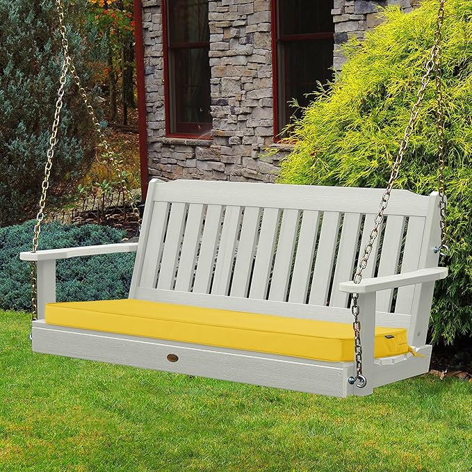 Outdoor Bench Cushion 42 x 18 Inch Thick Waterproof Porch Swing Cushions with Tie Patio Furniture Chair Cushion Bench Pad Color Fastness Backyard Seat Pads, Yellow