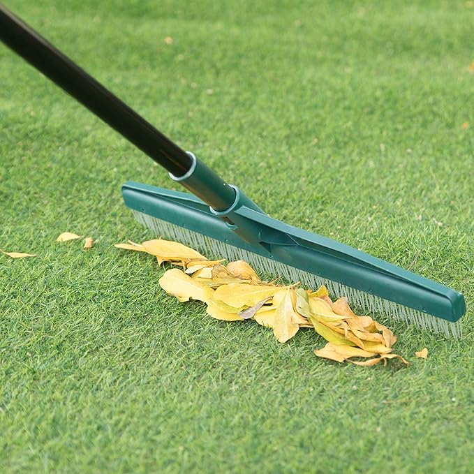 Artificial Turf Garden Carpet Rake with Extendable Lightweight Telescopic Handle,Green