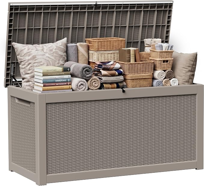 EasyUp 320 Gallon Deck Box, Large Deck Box for Indoor and Outdoor,Waterproof Storage Boxs for Patio Furniture,Garden Tools,Cushions, Lockable and UV Resistant,Easy to Install(Grey)
