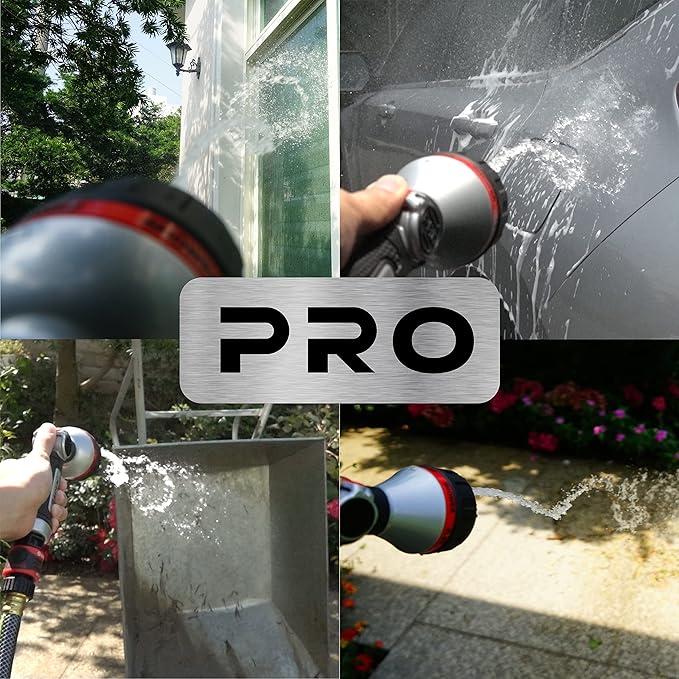 Eden 94824 Heavy Duty Metal Thumb-Control Garden Hose Spray Nozzle 6-Pattern High Pressure Sprayer W/Quick Connector for Hose Watering Garden&Lawn, Showering Pets& Outdoor Fun, Car Washing
