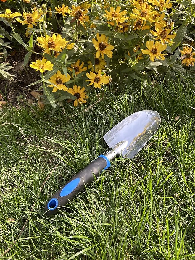 Sinoer Garden Hand Trowel - Cast Aluminum Heavy Duty Hand Shovel with Soft Rubberized Non-Slip Ergonomic Handle, Garden Gifts