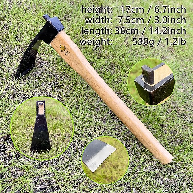 alanx 14 Inch Heavy Duty Wide Hoe, Japanese Carbon Steel with Oak Wooden Handle, Without Welding, Garden Tool for Digging, Weeding, and Planting
