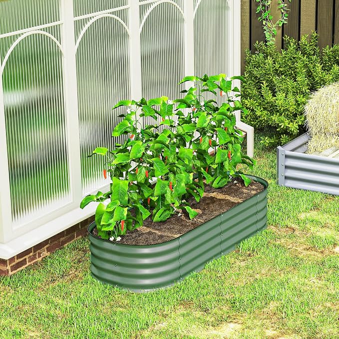 Outsunny 5' x 2' x 1' Galvanized Raised Garden Bed Kit, Outdoor Metal Elevated Planter Box with Safety Edging, Easy DIY Stock Tank for Growing Flowers, Herbs & Vegetables, Green