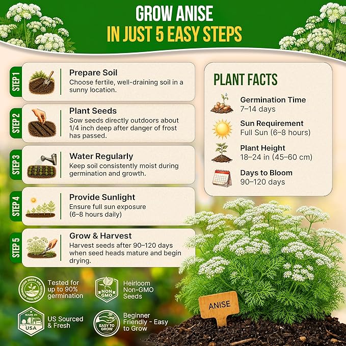 Organo Republic Anise Seeds Pack 5G - Over 1800 Non-GMO Heirloom Anise Seeds for Planting Herbs in Individual Seed Packet, Herbs Seeds for Planting Home Garden Indoor & Outdoor Gardening