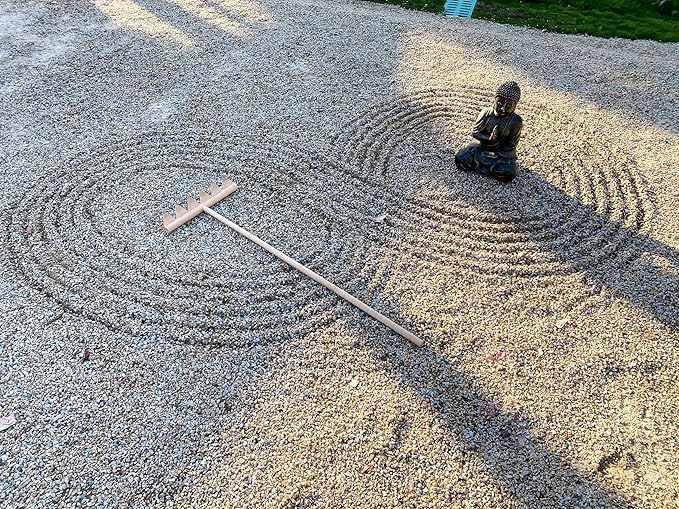 Large Zen Garden Rake Tool - 48" L 6 Tine Saw Tooth Outdoor Japanese Garden Rakes Full Size DIY Meditation Rock Sand Garden Zen Wooden Rake Accessories Tress Relief Gifts for Adult