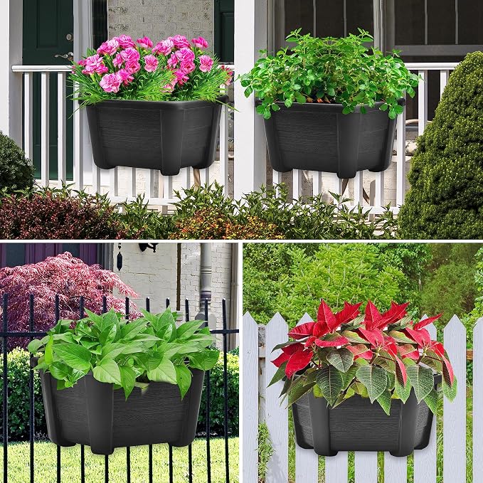 ORIMERC 9.8 inch 3 Pack Wall Hanging Planters Pots for Indoor Plants Wall Plants Holder with Drainage Hole Balcony Planters Railing Hanging Pot Fence Vertical Living Mount Outdoor with Hooks/Screws