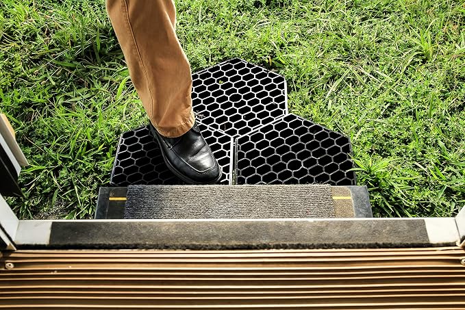 Camco RV Travel FastPath Portable Stepping Blocks | Ideal for Providing a Sturdy, Solid Stepping Surface in Muddy Areas | Stackable | Charcoal, 10-Pack (44530)