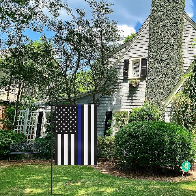 HOOSUN Double Sided Thin Blue Line American Police Garden Flag, USA United States Decorative Garden Flags - Weather Resistant and Double Sided - 12.5 x 18 Inch