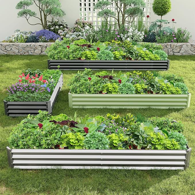2PCS 8x2x1FT Galvanized Raised Garden Bed, Galvanized Planter Raised Garden Boxes Outdoor, Large Metal Raised Garden Beds for Vegetables-Green