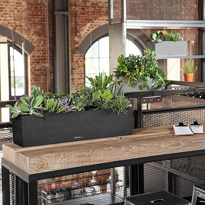 BALCONERA Stone 80 Graphite Black, Self-Watering Window Box (Railing Planter), H7.5 L31.1 W7.5 in