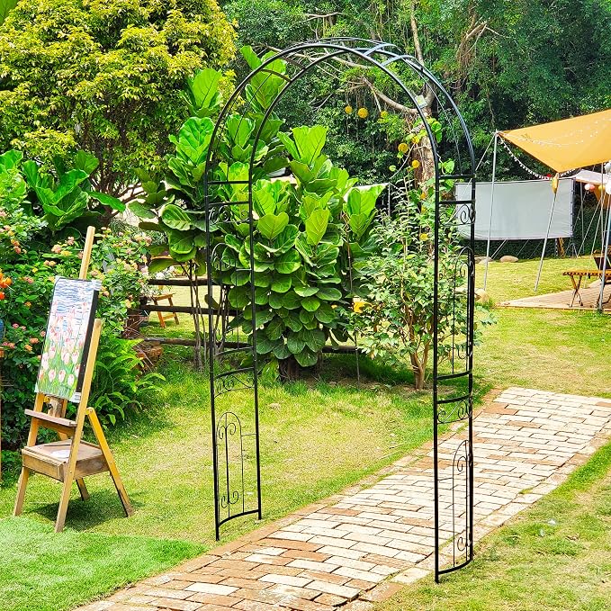 Metal Garden Arbor Wedding Arch 95.3" H x 45" W, Heavy Duty Rustproof Iron Pergola Trellis for Climbing Plants Outdoor Garden Patio Pathway Lawn Ceremony Party Decoration