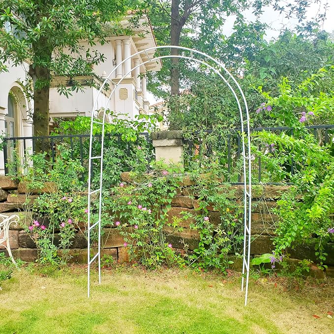 7.9 Ft H x 4.6 Ft W White Metal Pergola Arbor for Various Climbing Plant Wedding Garden Arch Bridal Party Decoration Wide Arbor
