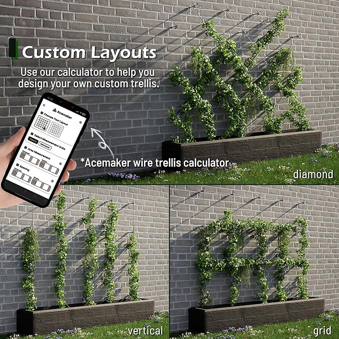 Wire Trellis for Climbing Plants Outdoor, 20-Set Wall Trellis Kit for 5/64"(2mm) Wire Ropes, T316 Espalier System for Fence and Garden DIY Projects (Hubs Only, Without Cable)