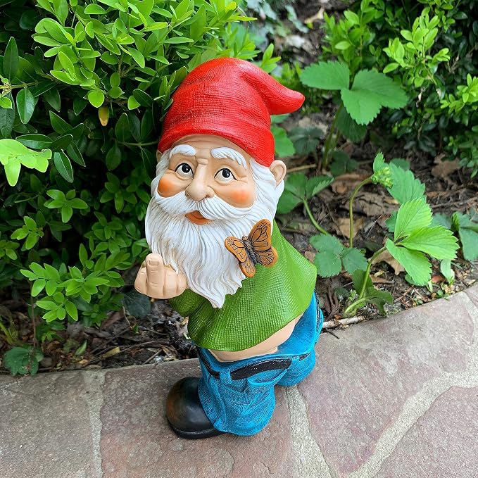 Mood Lab Garden Gnome - Pants Down Gnome with Middle Finger - 9.3 Inch Tall Outdoor or Indoor Decor