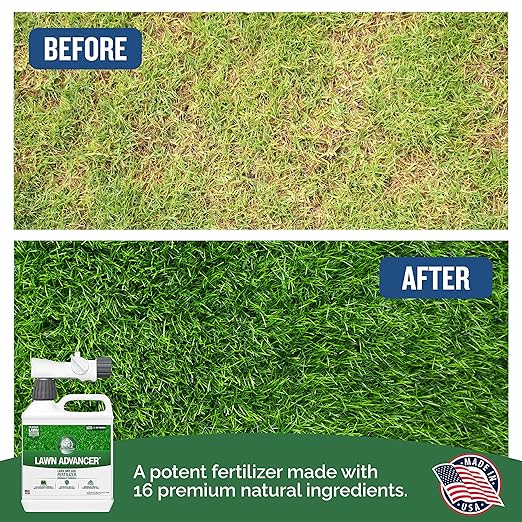 Turf Titan Lawn Advancer Fast-Acting Liquid Lawn Fertilizer (32 oz) with Hose End Sprayer – Quick Green Lawn Booster for Heat and Stress – Nutrient-Rich Formula for Strong Turf – Covers 6,000 Sq Ft