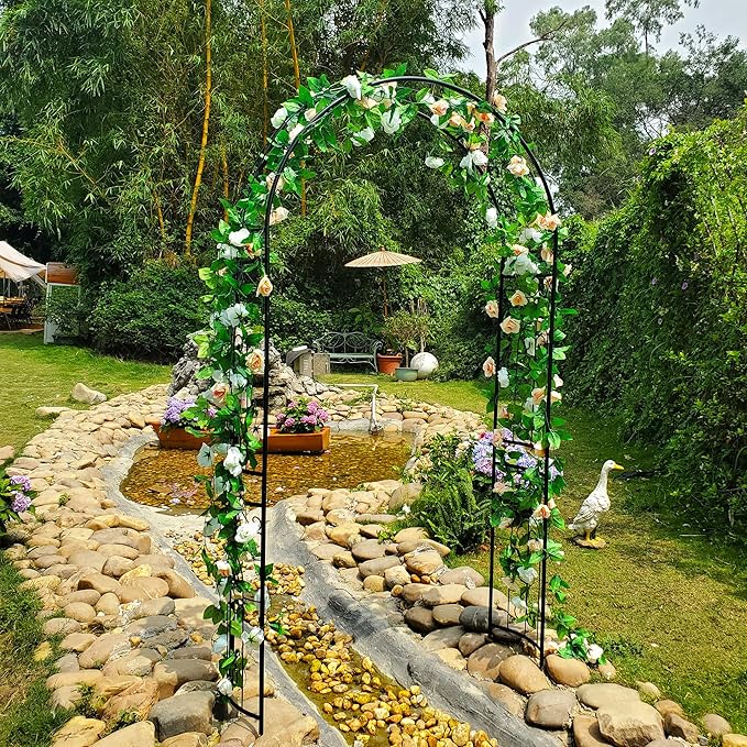 Metal Garden Arbor Wedding Arch 95.3" H x 45" W, Heavy Duty Rustproof Iron Pergola Trellis for Climbing Plants Outdoor Garden Patio Pathway Lawn Ceremony Party Decoration