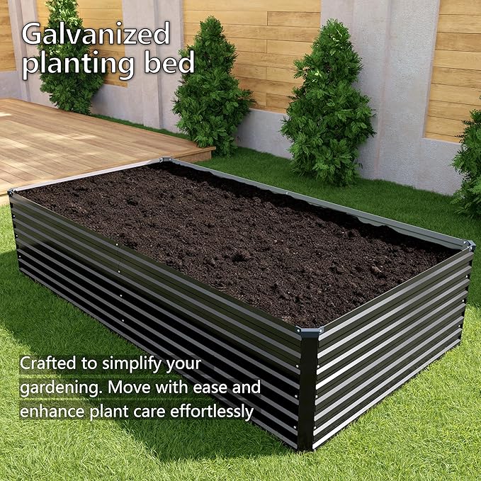 DIIYIV Galvanized Raised Garden Bed Kit Outdoor Patio,8x4x2ft Large Rectangular Metal Planter Boxes,Deep Root Box Planter for Gardening,Vegetables,Flowers,Herbs-Black