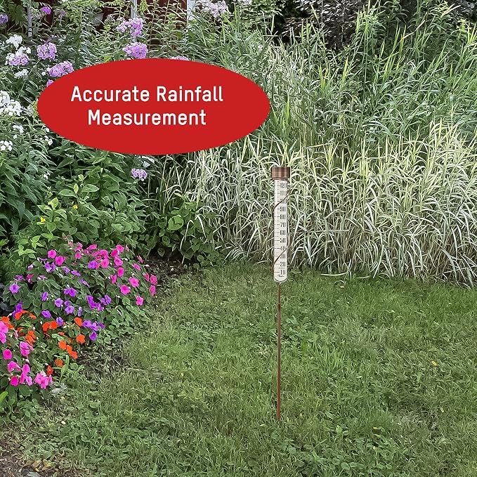 Taylor Heritage Collection Glass Rain Gauge, Measure and Monitor Precipitation, Easy to Read for Backyard, Patio, Garden, and Lawn, 5-inch, Bronze