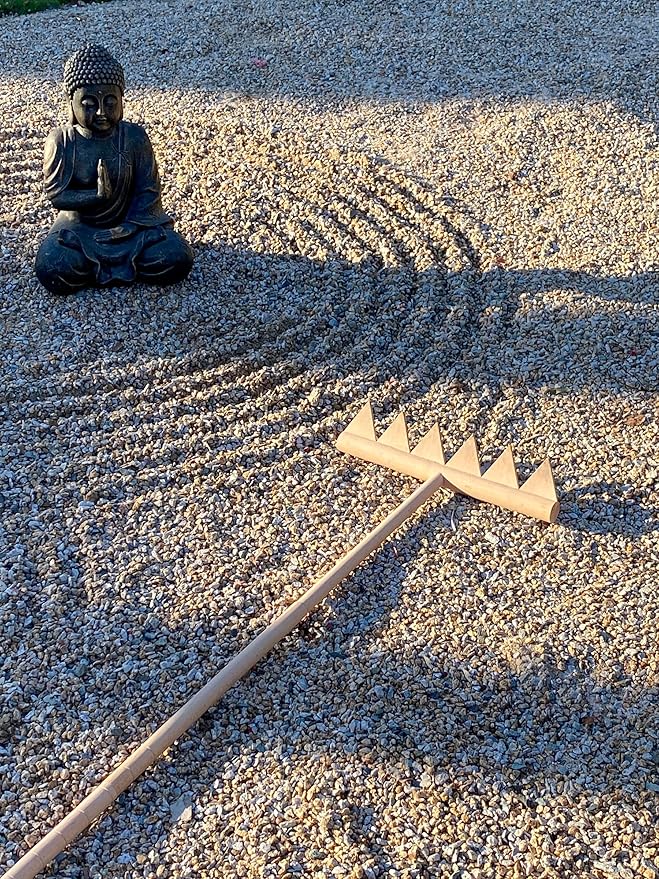 Large Zen Garden Rake Tool - 48" L 6 Tine Saw Tooth Outdoor Japanese Garden Rakes Full Size DIY Meditation Rock Sand Garden Zen Wooden Rake Accessories Tress Relief Gifts for Adult