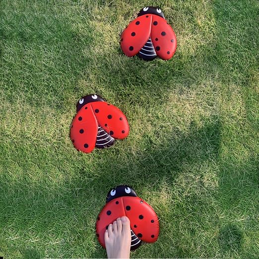 Set of 3 Ladybug Stepping Stones Outdoor, Garden Decorations for Patio Pathway Walkway, Decorative Stone Yard Decor for Flower Beds & Door Garden