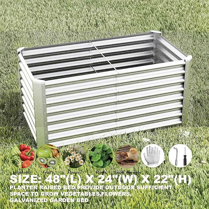 4x2x2ft(2 Pack) Raised Garden Bed Kit,Galvanized Steel Raised Garden beds for Outdoor, Metal Planter Raised Beds for Vegetables,Fruits, Flower,Silver