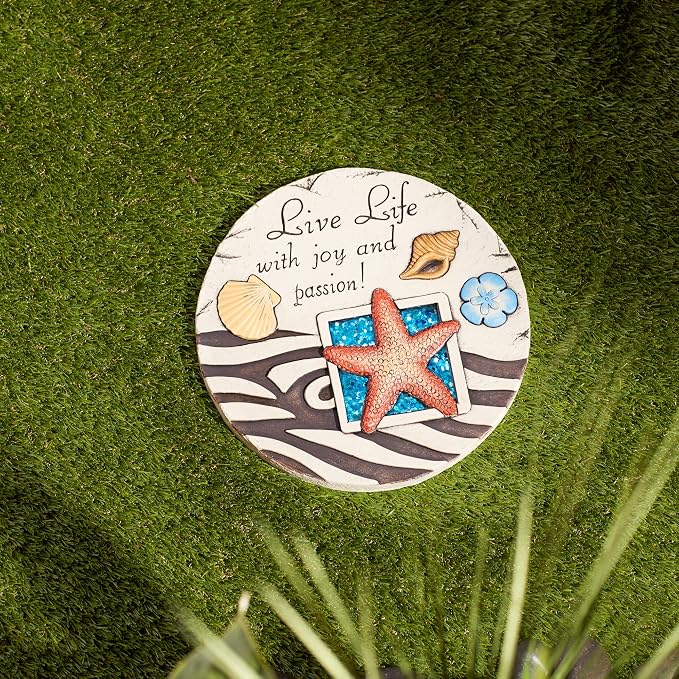 Zingz & Thingz Outdoor Garden Collection Colorful Stepping Stone, 10x10x1, Live Life with Joy & Passion
