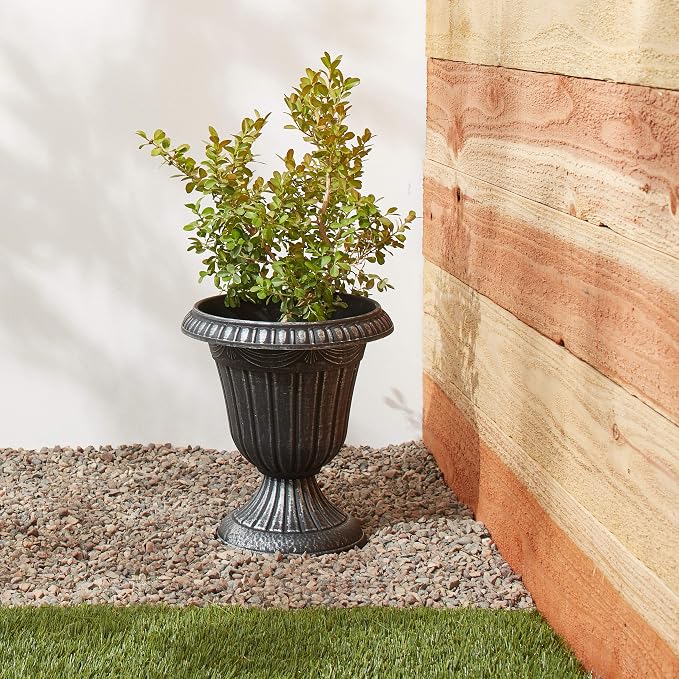 Arcadia Garden Products PL20SL Classic Traditional Plastic Urn Planter Indoor/Outdoor, 10" x 12", Brushed Silver
