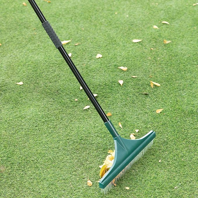 Artificial Turf Garden Carpet Rake with Extendable Lightweight Telescopic Handle,Green