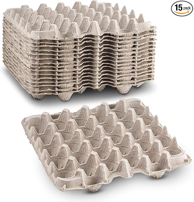 Biodegradable Pulp Fiber Egg Flats - 15 Pieces for Storing up to 30 Large or Small Eggs/Egg Crates That Make a Great Home for Roach Colony by MT Products