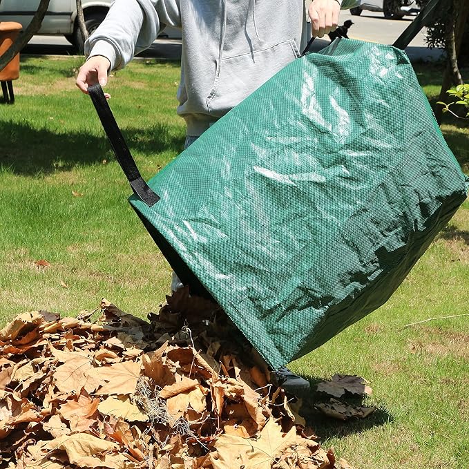 Gardzen 12 Tines Gardening Leaf Rake, Lightweight Steel Handle, Detachable, Ideal Camp Rake, Comes with Dustpan-Type Garden Bag, 2 Pack