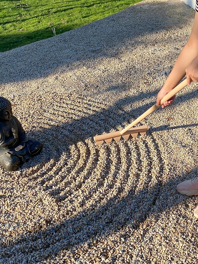 Large Zen Garden Rake Tool - 48" L 6 Tine Saw Tooth Outdoor Japanese Garden Rakes Full Size DIY Meditation Rock Sand Garden Zen Wooden Rake Accessories Tress Relief Gifts for Adult