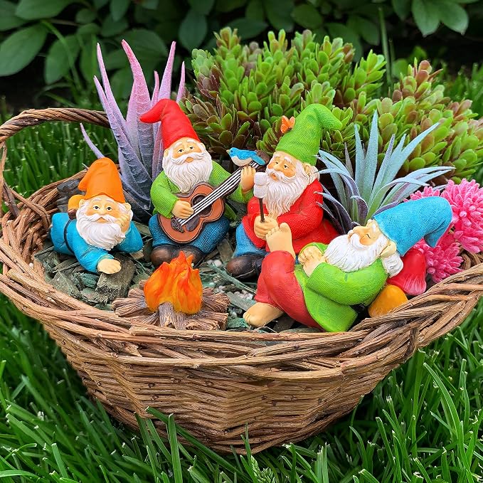 Mood Lab Garden Gnome Figurines - Camping Gnomes Set (5 pcs) - 2.6" H Miniature Decorative Statues & Accessories - Outdoor & Indoor Garden Decor