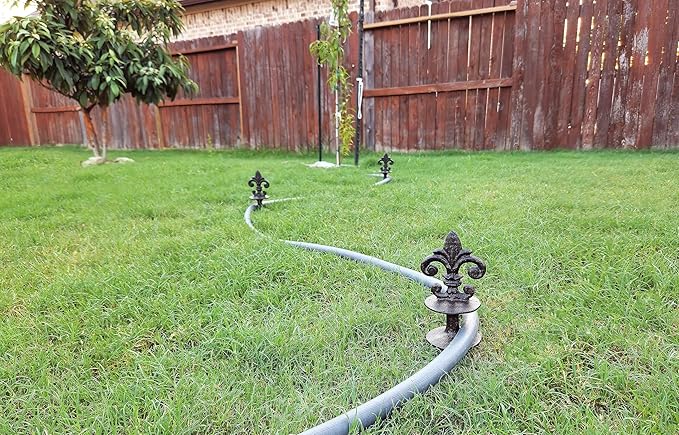 Lulu Decor, Antique Black Cast Iron Garden Fleur de lis Hose Guides, Set of 8. Strong and Decorative Hose Guide that Protects Your Plants and Provides Elegance to Your Garden